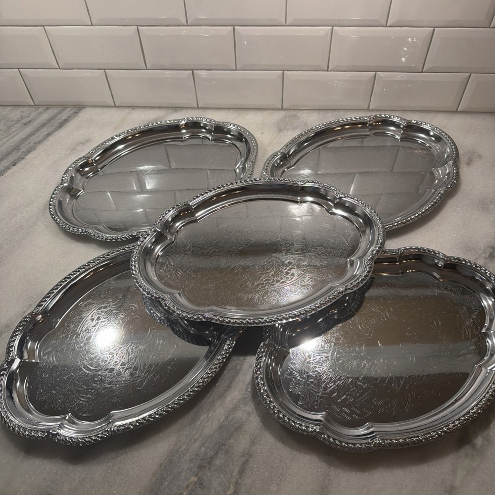 Set of 5 Matching Vintage Shelton Ware Chrome Decorative Serving Trays OLA005